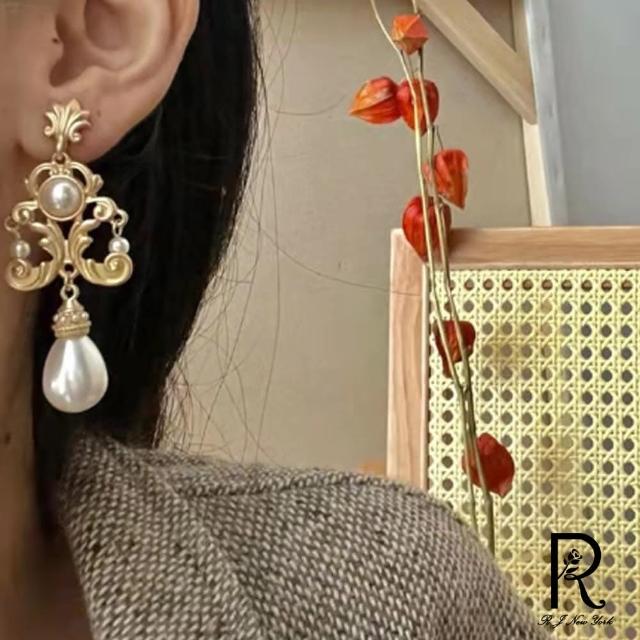 【RJ New York】宮廷華麗巴洛克金色珍珠耳環(2款可選)
