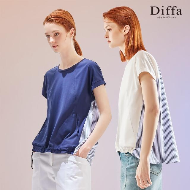 【Diffa】網路獨賣 休閒拼接條紋針織衫-女