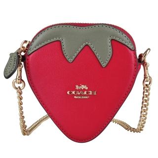 【COACH】經典金屬金字草莓造型設計鏈帶零錢斜背包(紅)