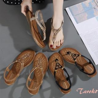 【Taroko】民族木珠夾腳彈性小坡跟涼鞋(3色可選)