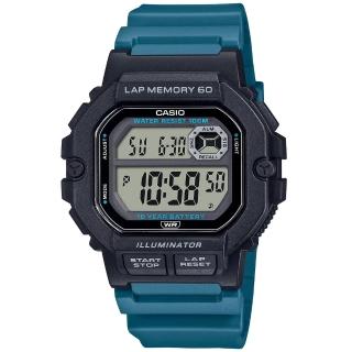 【CASIO 卡西歐】方形運動時尚數位電子腕錶/藍綠x黑框(WS-1400H-3A)