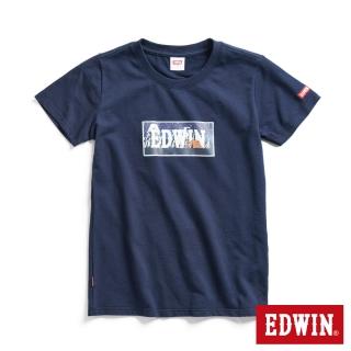【EDWIN】女裝 露營系列 富士山腳營地LOGO印花短袖T恤(丈青色)