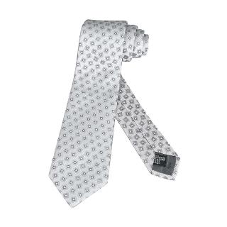 【EMPORIO ARMANI】EMPORIO ARMANI字母刺繡LOGO灰黑色小方格設計真絲領帶(寬版/珍珠灰)