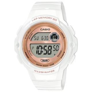 【CASIO 卡西歐】簡約數位電子運動腕錶/白x玫瑰金框(LWS-1200H-7A2)