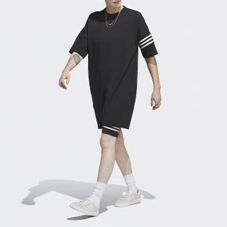 【adidas 愛迪達】洋裝 女款 運動洋裝 長版上衣 三葉草 亞規 TEE DRESS 黑 IB7309