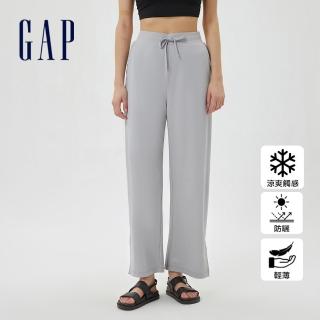 【GAP】女裝 防曬高腰側開衩抽繩寬褲-淺灰色(610975)