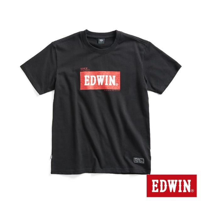 【EDWIN】男裝 EDGE系列 跑車BOX LOGO立體印花短袖T恤(黑色)