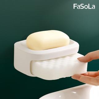 【FaSoLa】多用途創意瀝水肥皂盒 附高密度清潔海綿