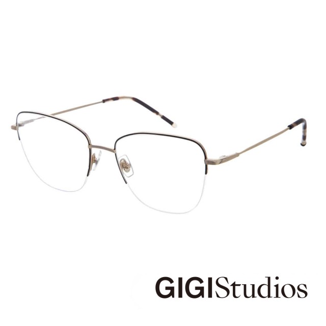 【GIGI Studios】輕巧半邊框鈦金光學眼鏡(金 - LULLABY-8059/1)