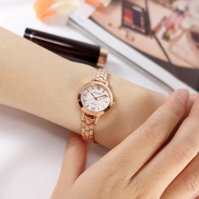 【LICORNE】優雅迷人 小錶徑 閃耀晶鑽 藍寶石水晶玻璃 不鏽鋼手錶 白x鍍玫瑰金 24mm(LT160LRWI)