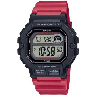 【CASIO 卡西歐】方形運動時尚數位電子腕錶/紅x黑框(WS-1400H-4A)