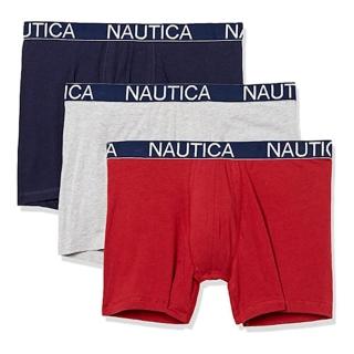 【NAUTICA】2023男時尚透氣藍灰紅色四角修飾內著混搭3件組-網(預購)