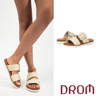 【DROM】厚底拖鞋 寬版拖鞋/歐美時尚寬版皮帶釦飾造型厚底拖鞋(米)