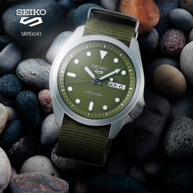 【SEIKO 精工】5 Sports 簡約大方機械腕錶 SK038  -綠/帆布錶 SK038  帶40mm(SRPE65K1/4R36-08L0G)