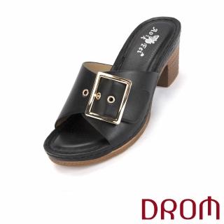 【DROM】高跟拖鞋 寬楦拖鞋/舒適寬楦金屬釦飾造型高跟拖鞋(黑)