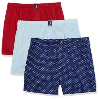 【NAUTICA】2023男時尚舒適紅雙藍色平口內著混搭3件組-網(預購)