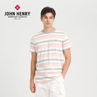 【JOHN HENRY】漸層彩條印圖短袖T恤