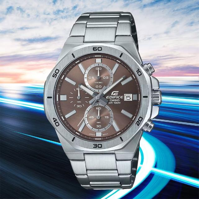 【CASIO 卡西歐】EDIFICE 八角運動三眼計時手錶 畢業禮物(EFV-640D-5AV)