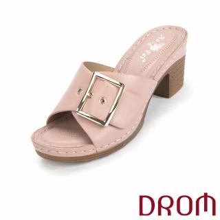 【DROM】高跟拖鞋 寬楦拖鞋/舒適寬楦金屬釦飾造型高跟拖鞋(粉)