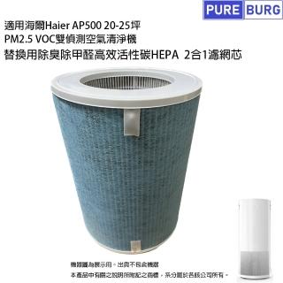 【PUREBURG】適用Haier海爾AP500 PM2.5 VOC雙偵測空氣清淨機 副廠甲醛高效2合1活性碳HEPA濾網芯AP500F-01