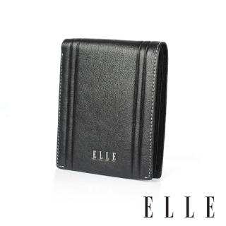 【ELLE HOMME】ELLE 直線車紋6卡2窗格 皮夾/男夾/短夾(黑色)