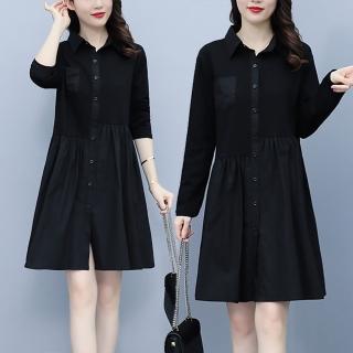 【麗質達人】6038黑色長袖洋裝AA(XL-5XL)