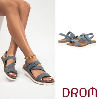 【DROM】沙灘涼鞋 極簡涼鞋/歐美時尚極簡復古線條魔鬼粘設計沙灘涼鞋(藍)