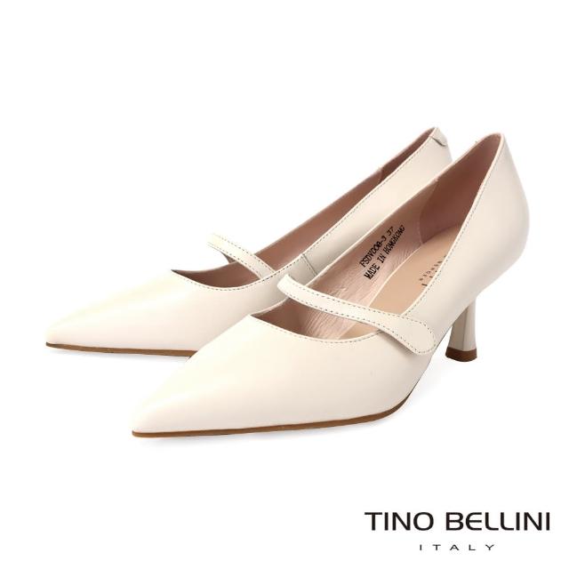 【TINO BELLINI 貝里尼】羊皮一字帶瑪莉珍尖頭6.5CM跟鞋FSDV008(米)