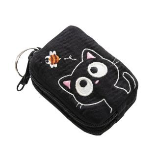 【KIRO 貓】小黑貓 雙層 拉鍊小物收納/鑰匙/零錢包(820112)