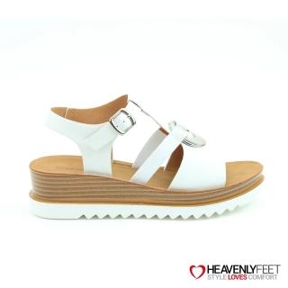 【heavenlyfeet】英國舒適品牌復古皮感仿層皮楔型涼鞋-CARAWAY(白色)