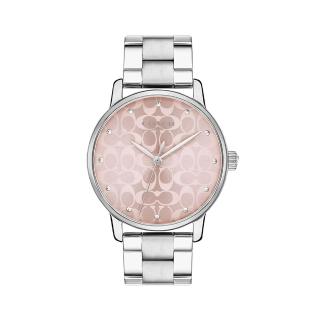 【COACH】氣質銀白粉色c logo不鏽鋼錶帶時尚腕錶(14503406)