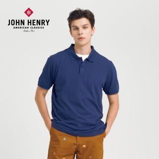【JOHN HENRY】領交錯線條POLO衫-深藍