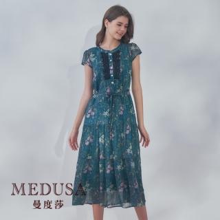 【MEDUSA 曼度莎】現貨-蕾絲裝飾半開襟雪紡洋裝（M-XL）｜長洋裝 連身洋裝(101-20706)