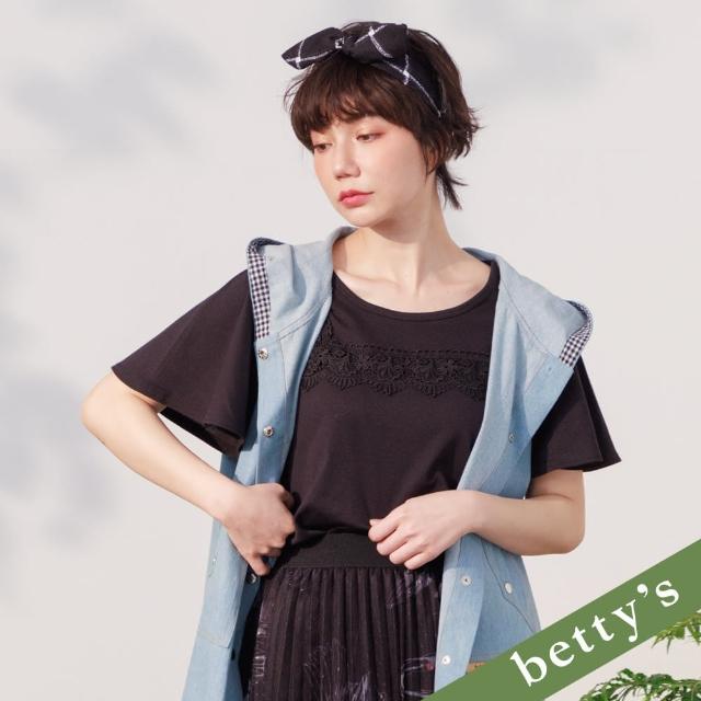 【betty’s 貝蒂思】蕾絲圓領荷葉寬袖T-shirt(黑色)