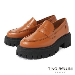 【TINO BELLINI 貝里尼】義大利進口牛皮鋸齒厚底樂福鞋FZLO003(棕)