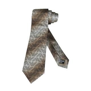 【EMPORIO ARMANI】EMPORIO ARMANI刺繡LOGO漸層設計真絲領帶(寬版/奶油棕x灰)