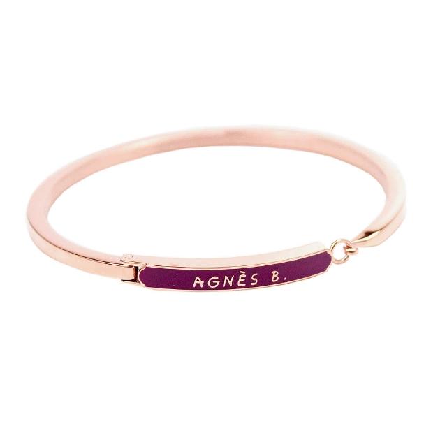 【agnes b.】專櫃經典款吊飾金屬手環(紫/玫瑰金)