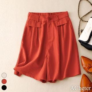 【ACheter】短褲薄款高腰顯瘦寬鬆直筒小個子休閒涼爽五分褲#117483(3色)