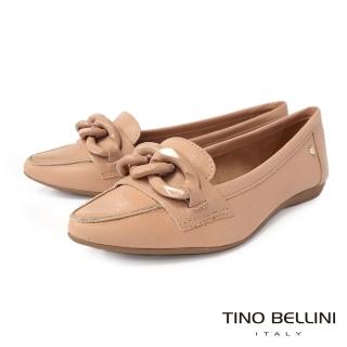 【TINO BELLINI 貝里尼】巴西進口牛皮鍊飾尖楦淺口平底鞋FSBV010(駝)