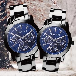 【Relax Time】三眼時尚情侶對錶-藍面錶盤42mm/38mm(R0800-16-07X+R0800-16-07)
