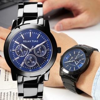 【Relax Time】三眼時尚腕錶/藍面錶盤42mm(R0800-16-07X)