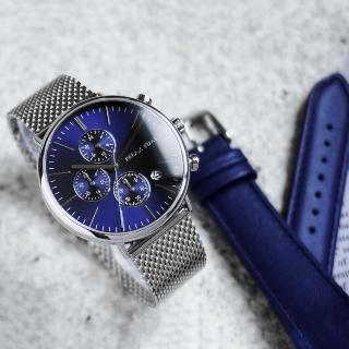 【Relax Time】三眼計時手錶-藍/40mm 加贈皮帶 畢業禮物(RT-85-2)