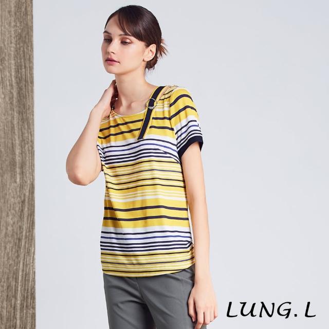 【LUNG.L 林佳樺】LL84A 黃色條紋短袖T恤(女裝 T恤 短袖)