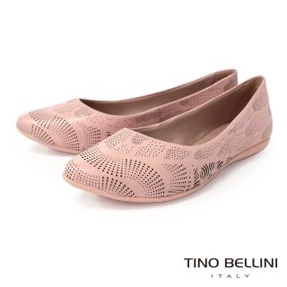 【TINO BELLINI 貝里尼】巴西進口牛皮沖孔微尖楦舒足平底鞋FSBO001(粉)
