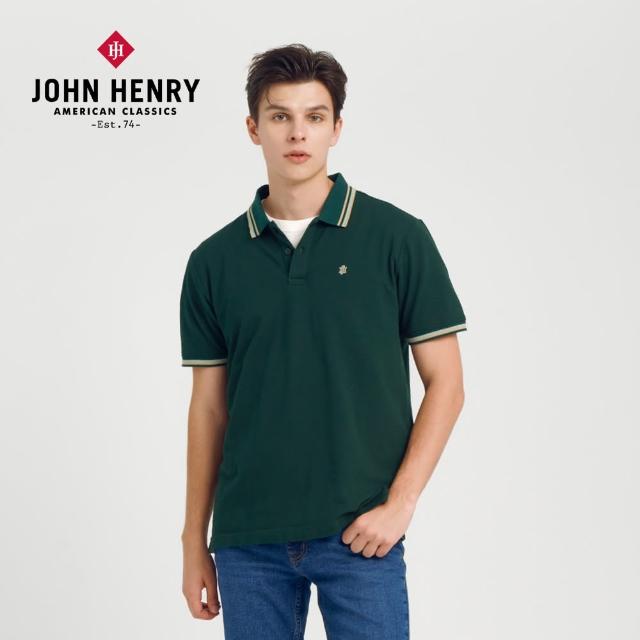 【JOHN HENRY】配色條紋領POLO衫-綠色