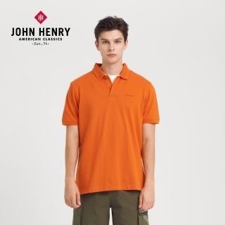 【JOHN HENRY】編織紋領草寫刺繡POLO衫-橘色