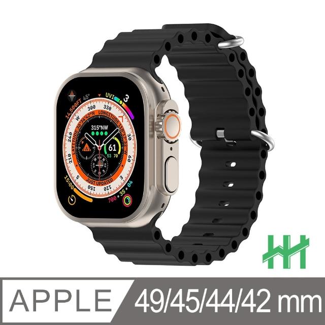 【HH】Apple Watch 42/44/45/49mm -午夜色-可調扣環海洋矽膠錶帶(SP-APW49-SK)