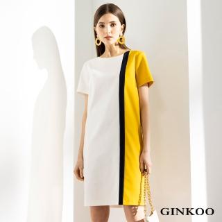【GINKOO 俊克】拼接色短袖洋裝