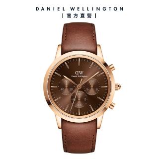 【Daniel Wellington】DW 手錶 Iconic Chronograph 42ｍｍ琥珀棕三眼皮革錶棕錶盤(DW00100640)
