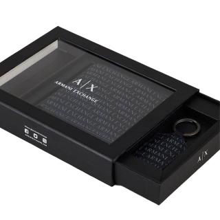 【A|X Armani Exchange】AX armani exchange 滿版皮夾鑰匙圈禮盒組 深藍.黑色
